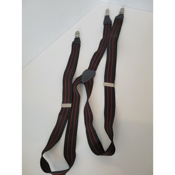 Unbranded Other - Men's Black Suspenders with‎ Red Stripes Adjustable Clip-On Elastic